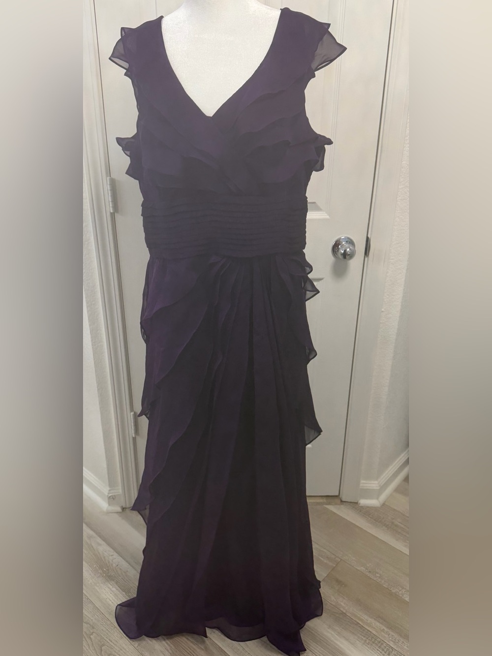 Adrianna Papell Plum Purple Chiffon Petal Gown 16